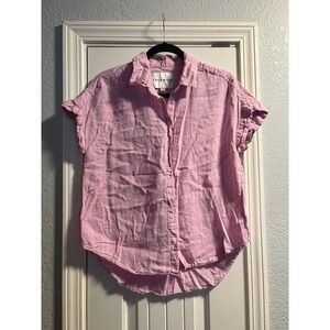 Lola River Pink Linen Blend Button Front Top Medium Short Sleeve Coastal Boho